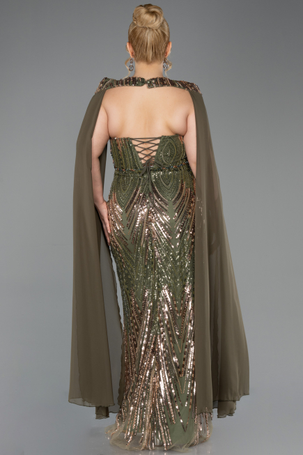 Robe De Soirée Grande Taille Longue Squameuse Kaki ABU5830