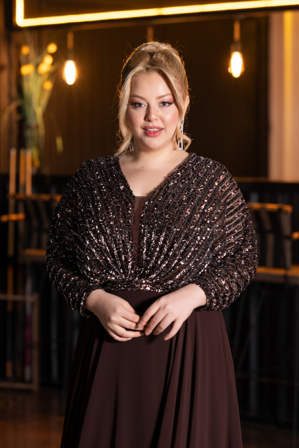 Robe Grande Taille Longue Mousseline Brun ABU5859