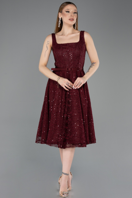 Tenue de Soirée Midi Dantelle Rouge Bordeaux ABK2549