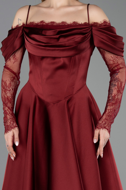 Robe de Cérémonie Midi Satin Rouge Bordeaux ABK2552