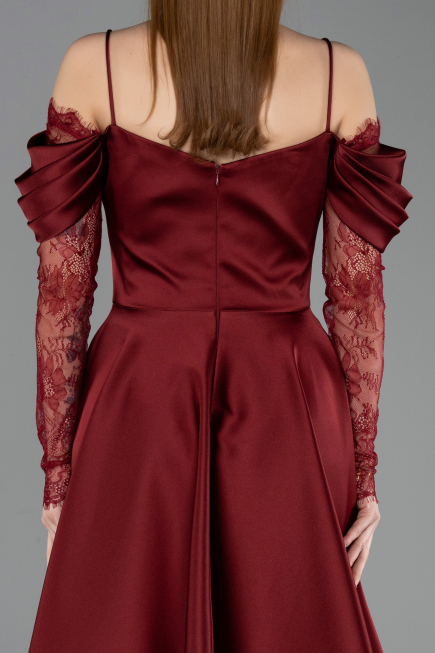 Robe de Cérémonie Midi Satin Rouge Bordeaux ABK2552