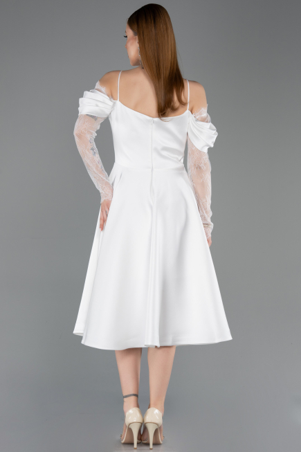 Robe de Cérémonie Midi Satin Blanc ABK2552