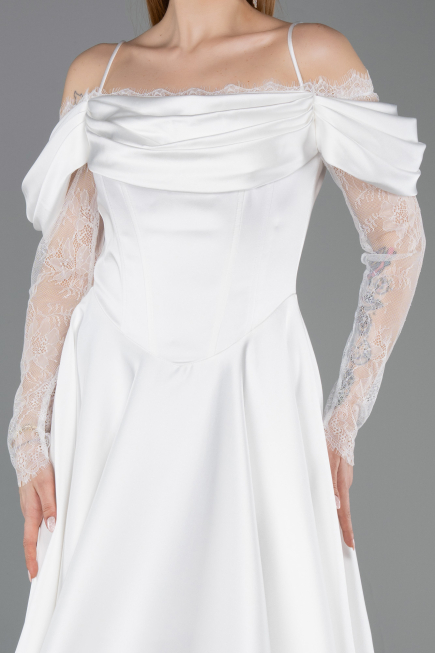 Robe de Cérémonie Midi Satin Blanc ABK2552