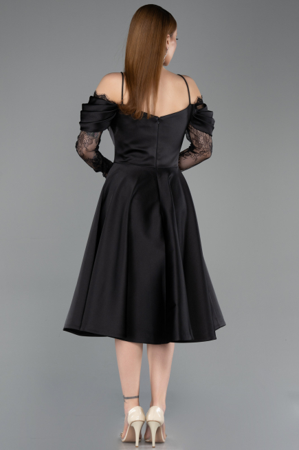 Robe de Cérémonie Midi Satin Noir ABK2552