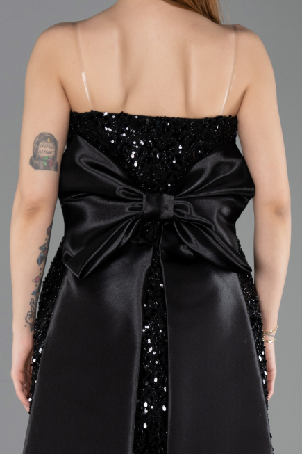 Robe de Cérémonie Courte Squameuse Noir ABK2556