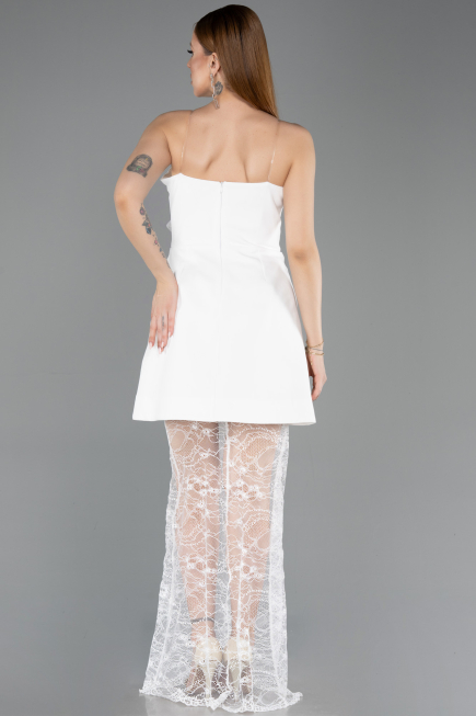 Tenue de Soirée Courte Dantelle Blanc ABK2557