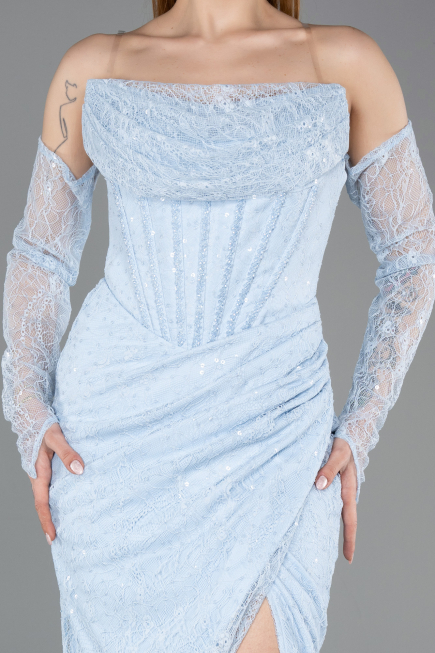 Robe de Cérémonie Midi Dantelle Bleu clair ABK2558