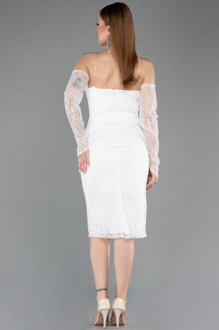 Robe de Cérémonie Midi Dantelle Blanc ABK2558