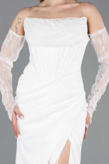 Robe de Cérémonie Midi Dantelle Blanc ABK2558
