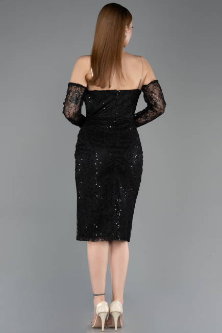 Robe de Cérémonie Midi Dantelle Noir ABK2558