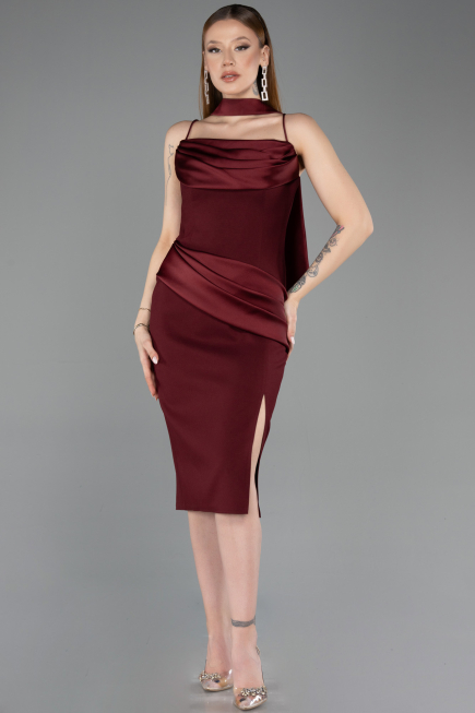 Robe de Cérémonie Midi Rouge Bordeaux ABK2559