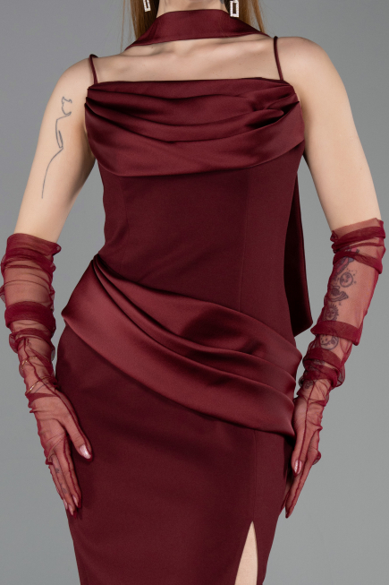 Robe de Cérémonie Midi Rouge Bordeaux ABK2559