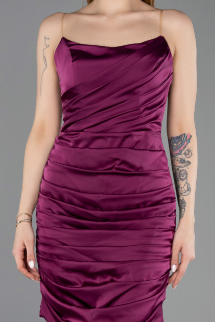Robe de Cérémonie Courte Satin Prune ABK2561