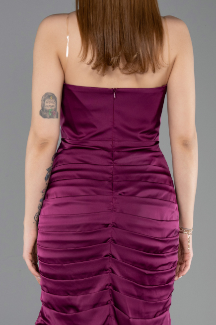 Robe de Cérémonie Courte Satin Prune ABK2561