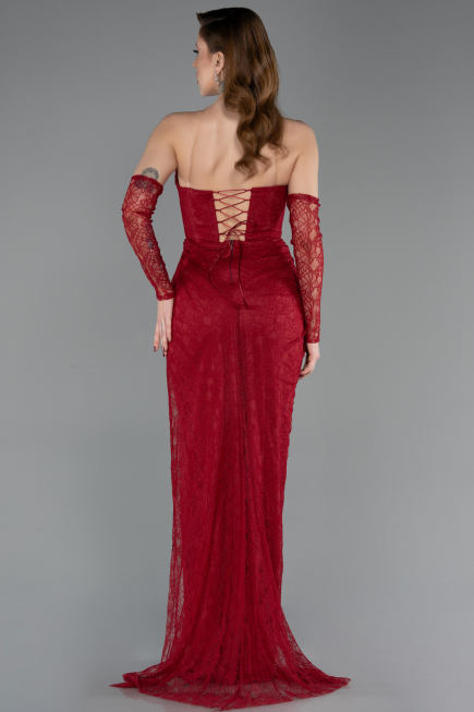Robe de Soirée Longue Dantelle Rouge Bordeaux ABU5770