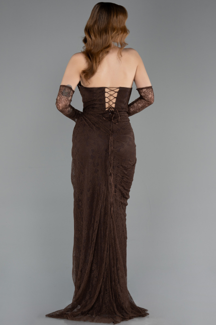 Robe de Soirée Longue Dantelle Brun ABU5770