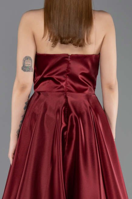 Robe De Soirée Satin Longue Rouge Bordeaux ABU4561