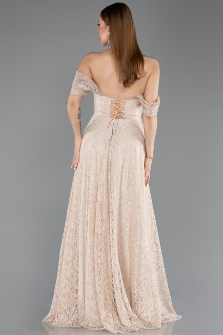 Robe de Soirée Longue Dantelle Beige ABU5867