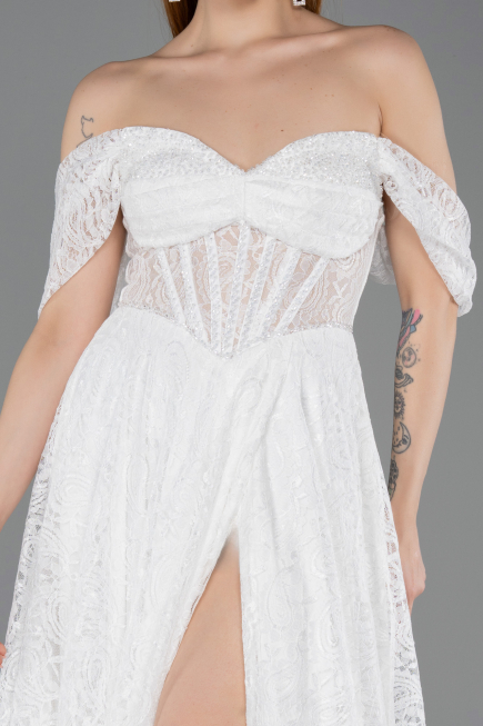 Robe de Soirée Longue Dantelle Blanc ABU5867