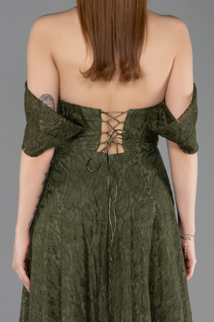 Robe de Soirée Longue Dantelle Kaki ABU5867