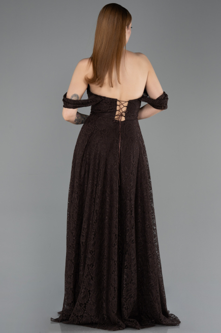 Robe de Soirée Longue Dantelle Brun foncé ABU5867