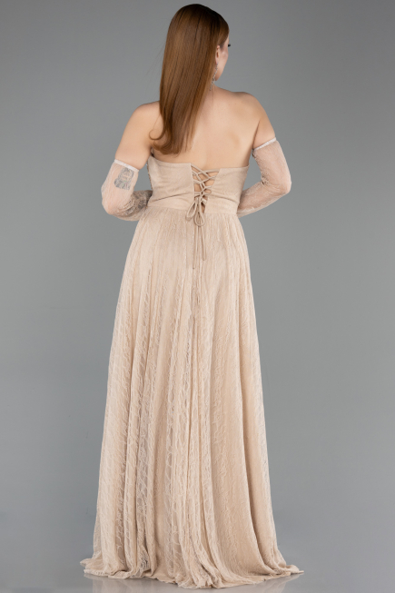 Robe de Soirée Longue Dantelle Beige ABU5887