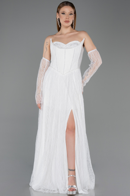 Robe de Soirée Longue Dantelle Blanc ABU5887