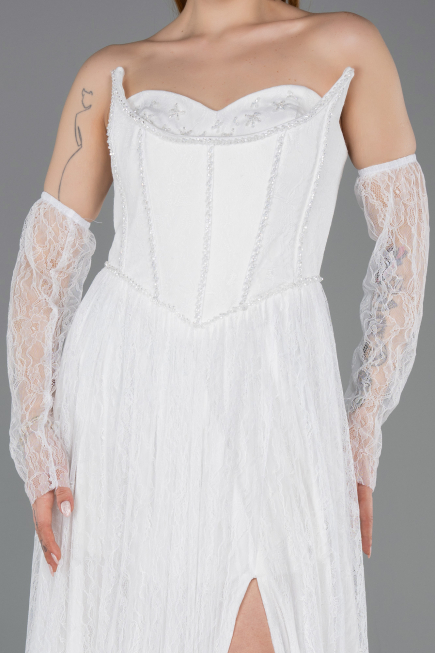 Robe de Soirée Longue Dantelle Blanc ABU5887