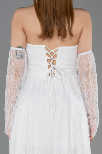 Robe de Soirée Longue Dantelle Blanc ABU5887
