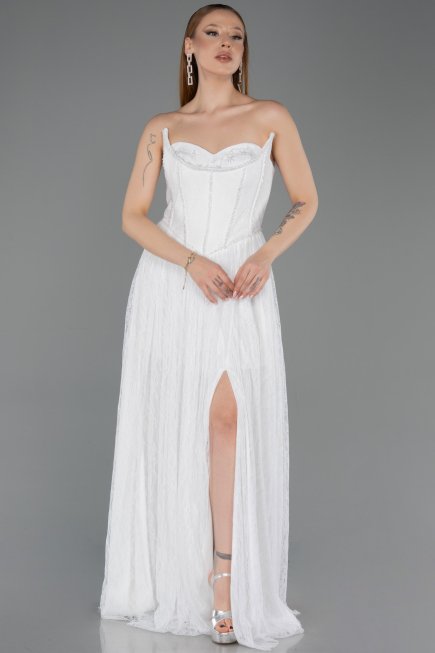 Robe de Soirée Longue Dantelle Blanc ABU5887