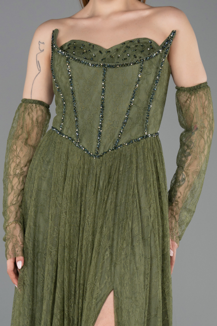 Robe de Soirée Longue Dantelle Kaki ABU5887
