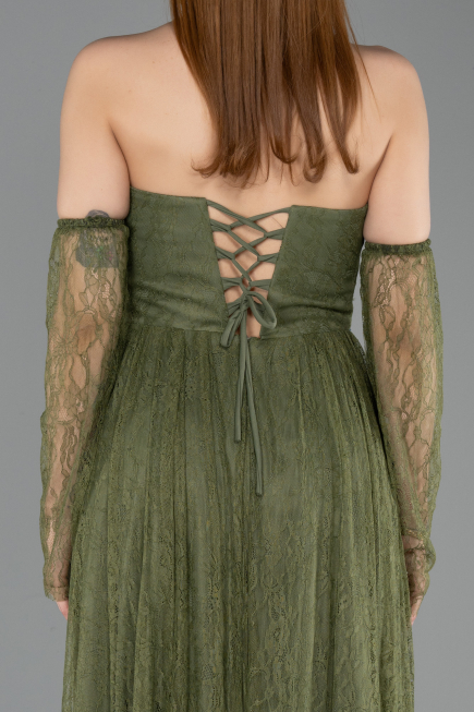 Robe de Soirée Longue Dantelle Kaki ABU5887