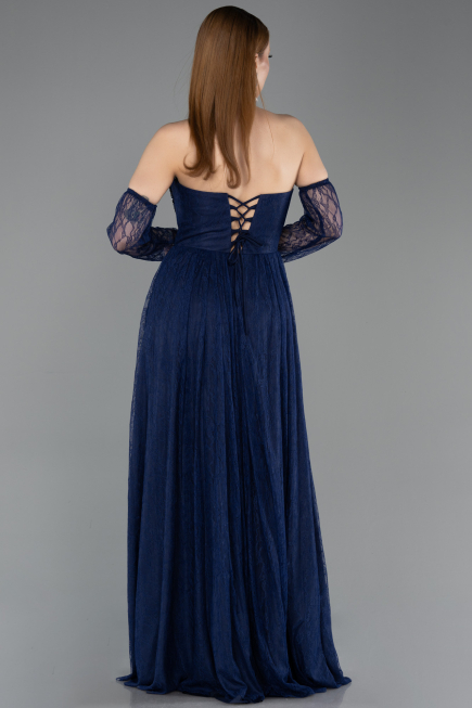 Robe de Soirée Longue Dantelle Bleu Marine ABU5887