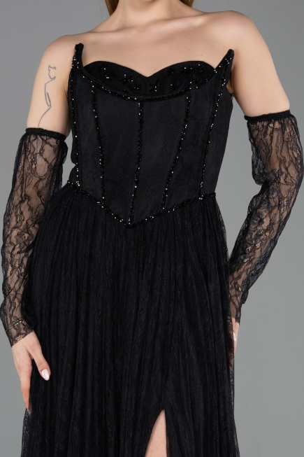 Robe de Soirée Longue Dantelle Noir ABU5887