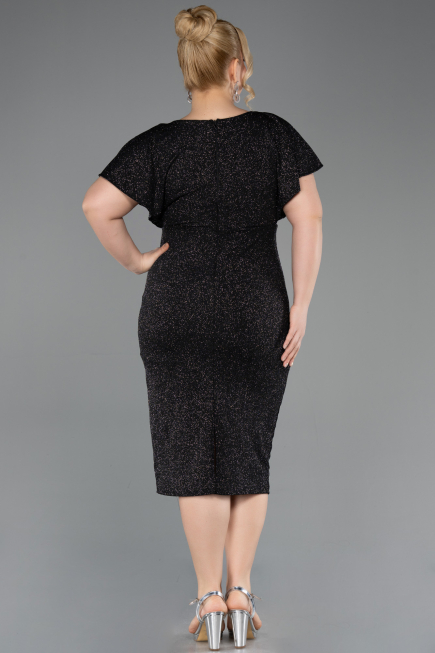 Robe De Soirée Grande Taille Midi Noir-Argent ABK2535
