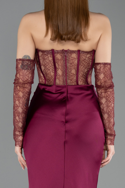 Robe Queue de Poisson Longue Satin Couleur Cerise ABU5888
