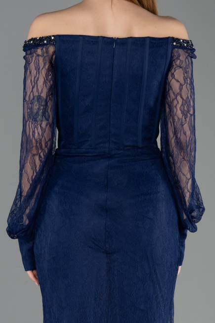Robe Queue de Poisson Longue Dantelle Bleu Marine ABU5890