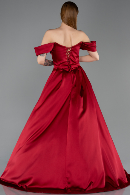 Tenue de Soirée Longue Satin Rouge Bordeaux ABU5891
