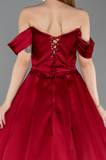 Tenue de Soirée Longue Satin Rouge Bordeaux ABU5891