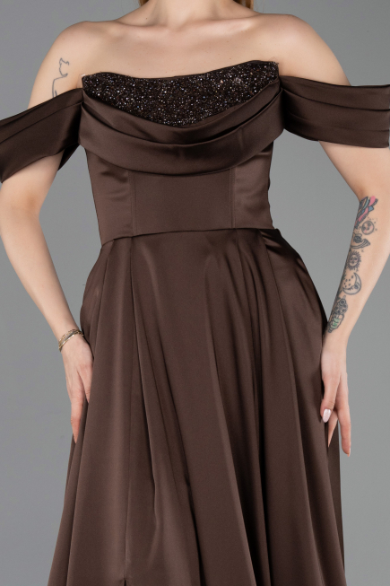 Tenue de Soirée Longue Satin Brun ABU5891