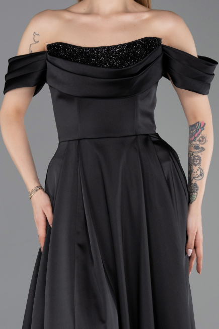 Tenue de Soirée Longue Satin Noir ABU5891