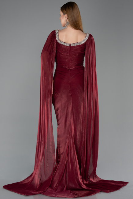 Robe de Soirée Longue Mousseline Rouge Bordeaux ABU5868