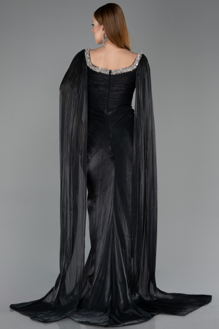 Robe de Soirée Longue Mousseline Noir ABU5868
