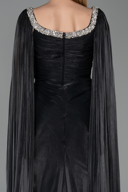 Robe de Soirée Longue Mousseline Noir ABU5868