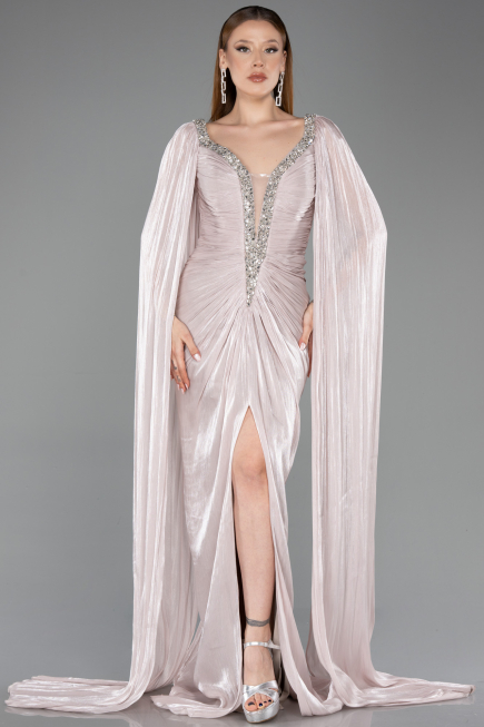 Robe de Soirée Longue Mousseline Vison ABU5868