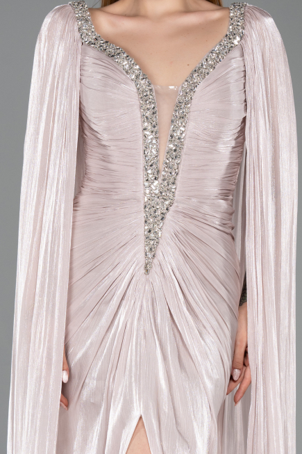 Robe de Soirée Longue Mousseline Vison ABU5868