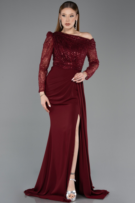 Robe de Soirée Longue Rouge Bordeaux ABU5893