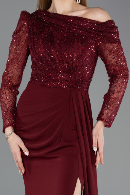 Robe de Soirée Longue Rouge Bordeaux ABU5893