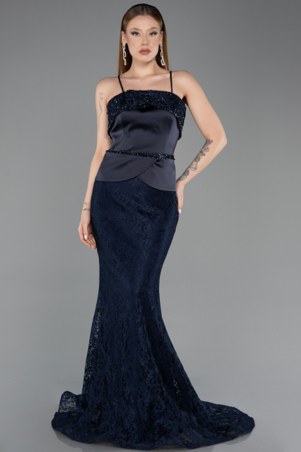 Robe Queue de Poisson Longue Lacé Bleu Marine ABU5869