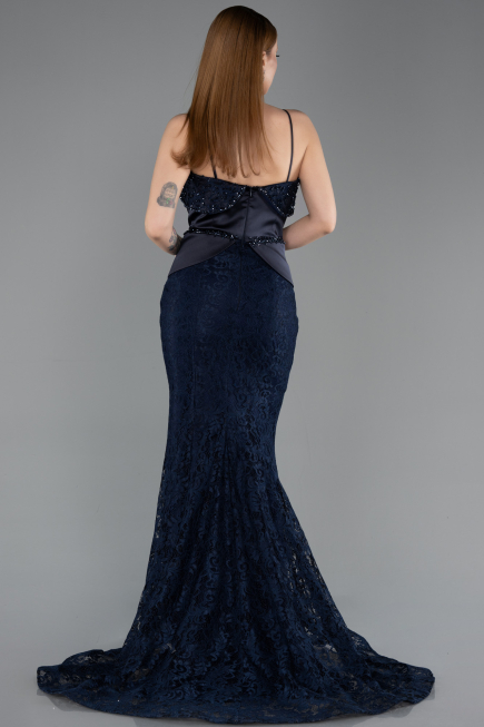 Robe Queue de Poisson Longue Lacé Bleu Marine ABU5869